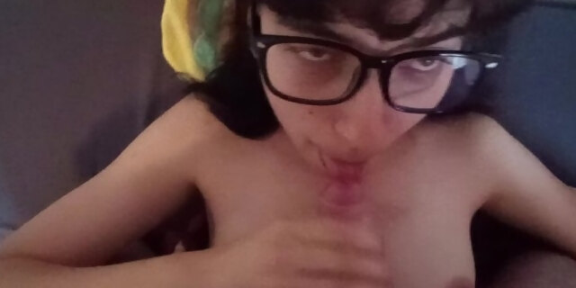 amateur,blowjob,brunette,cum,cumshot,girlfriend,glasses,handjob,homemade,nerdy,pov,small tits,teen