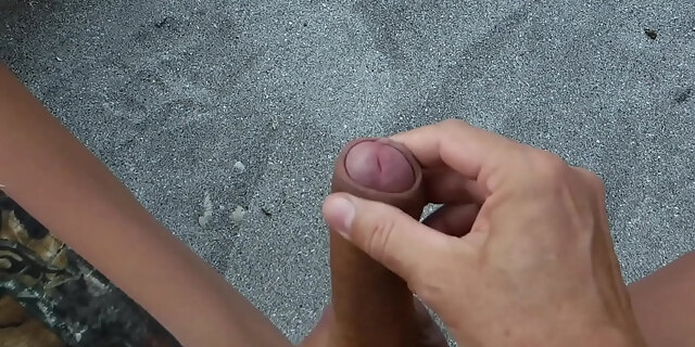beach,bukkake,cum,masturbation,outdoor,public,shaved,tanned